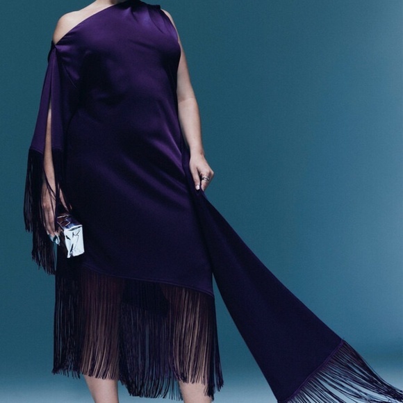 Eloquii Scarf Neck Fringe Dress, Purple, Size 16 NWT - Picture 3 of 16